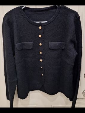 Classic Black Button-Front Women's Sweater